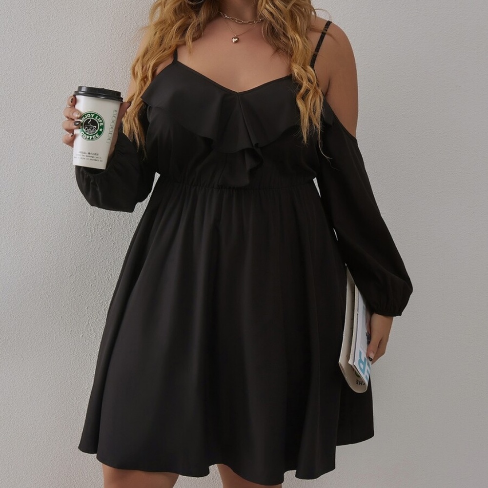 Plus Cold Shoulder Ruffle Mini Dress - Picture 4 of 5